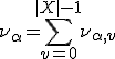 \nu_{\alpha} = \sum_{v=0}^{|X|-1}\nu_{\alpha, v}